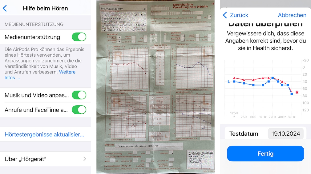 Der Hörtest lässt sich in der Apple Health App beliebig oft wiederholen, auch der Scan von Hörtests sowie manuelle Eingabe ist möglich.