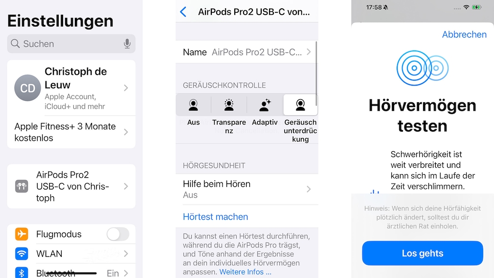 Der neue Hörtest findet sich in den iOS-Einstellungen hinter dem Eintrag für die AirPods Pro 2.