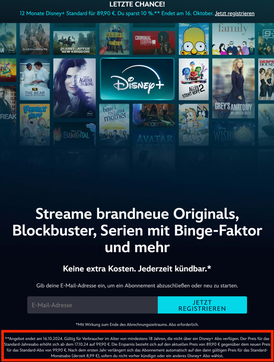 Screenshot Disney+ Website