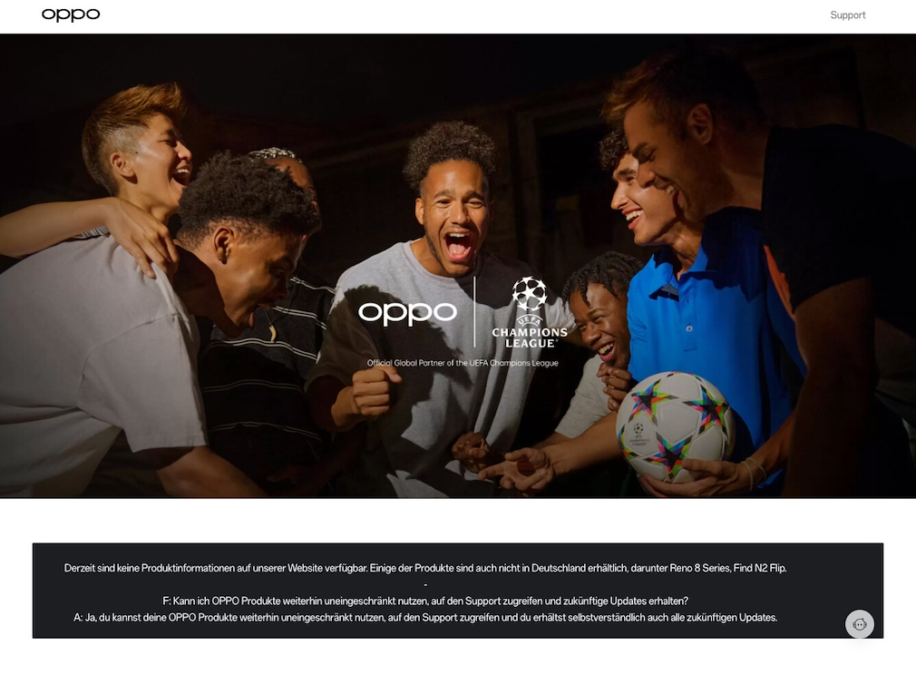 Screenshot Oppo Website