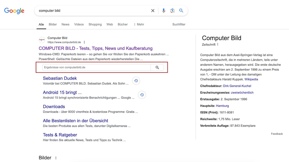 Screenshot der Google-Such-Oberfläche