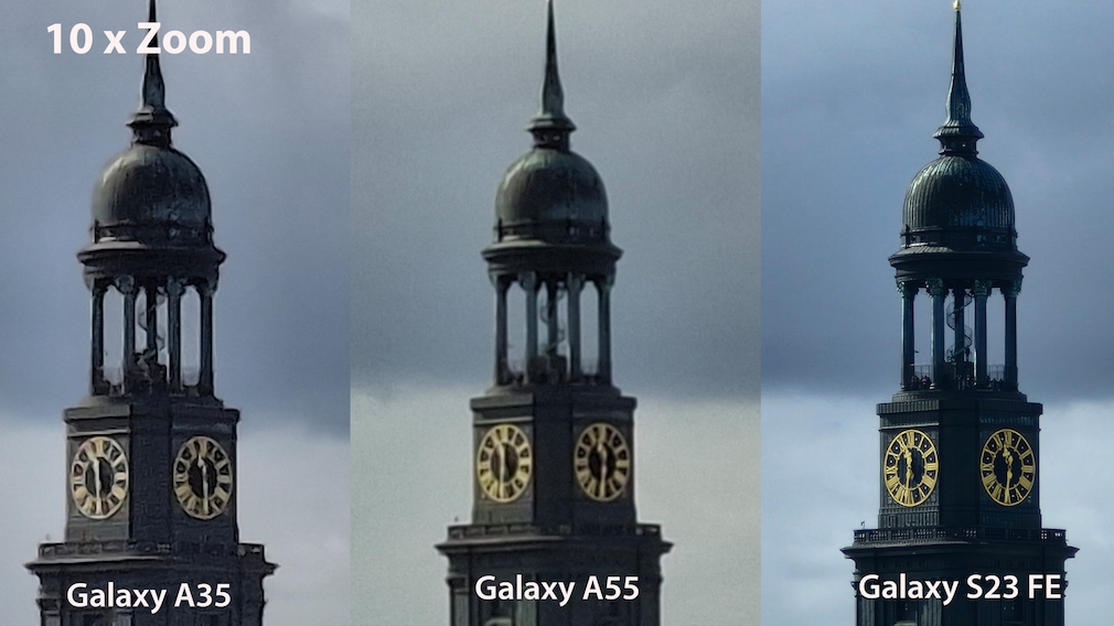 Zoom-Vergleich: Galaxy A35, A55, S23 FE